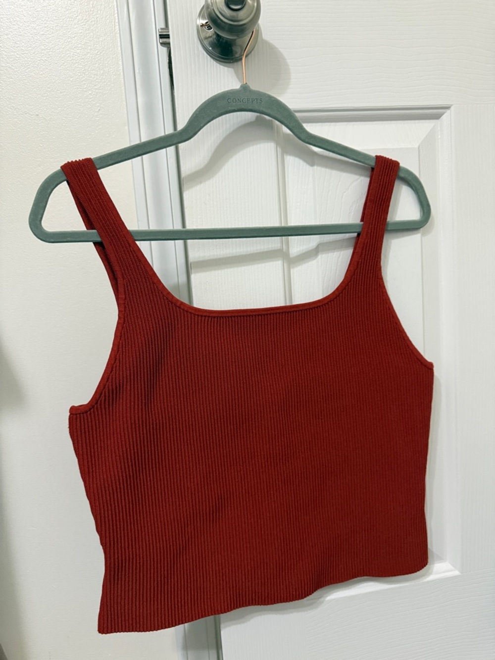 Aritzia Ribbed Square Neck Tank Top - Brick Red